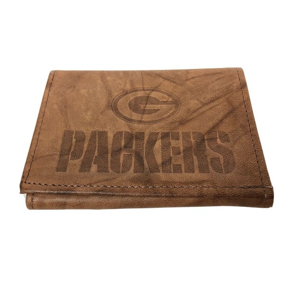Green Bay Packers Other - Green Bay Packers Tan Leather Tri Fold Wallet Embossed Logo